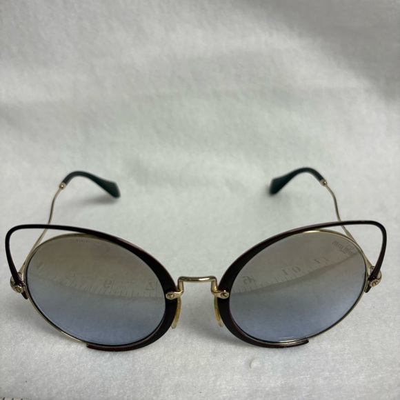 MIU MIU Sunglasses SMU51T Maroon Red w/ Gold Round w/ Cat Ears - Picture 1 of 14